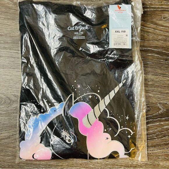 Cat & Jack NWT Unicorn long sleeve Girls Shirt, Size XXL (18) BLACK SHIRT - Picture 5 of 11